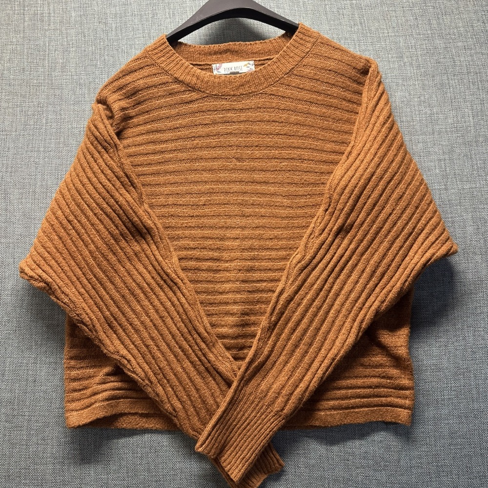 Pink Rose Pullover Sweater Women S Orange Excellent Cropped Cable Knit Y2K Hip